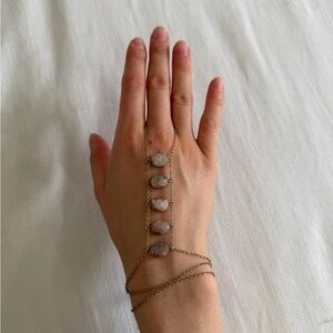 Elegant Gold and Pink Hand Chain Bracelet